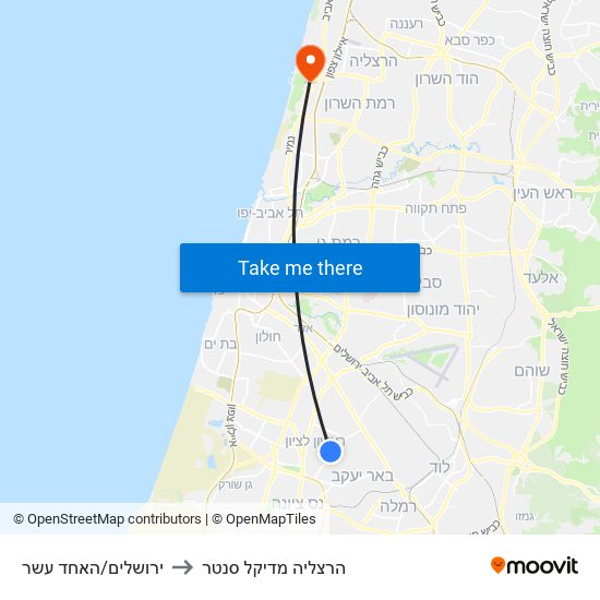 ירושלים/האחד עשר to הרצליה מדיקל סנטר map