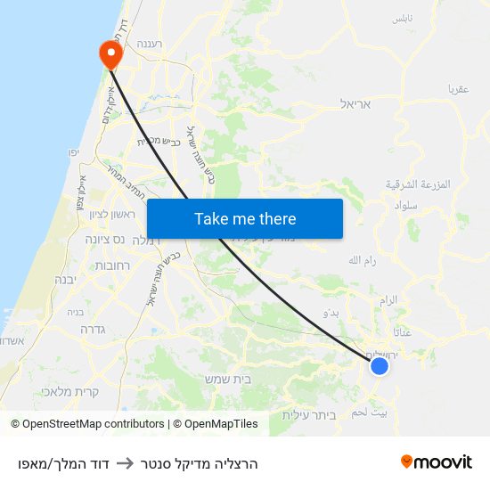 דוד המלך/מאפו to הרצליה מדיקל סנטר map