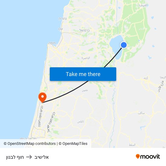 חוף לבנון to אלישיב map