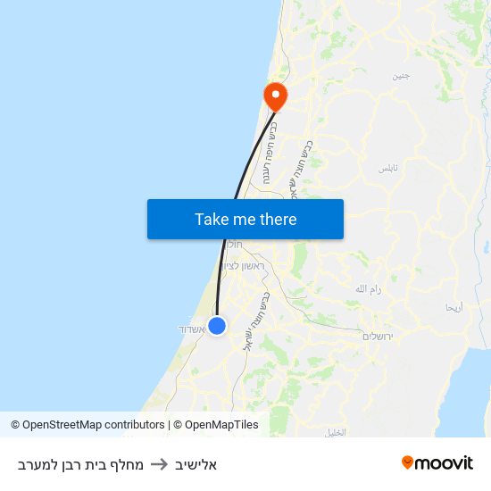 מחלף בית רבן למערב to אלישיב map