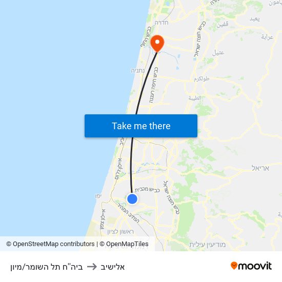 ביה''ח תל השומר/מיון to אלישיב map