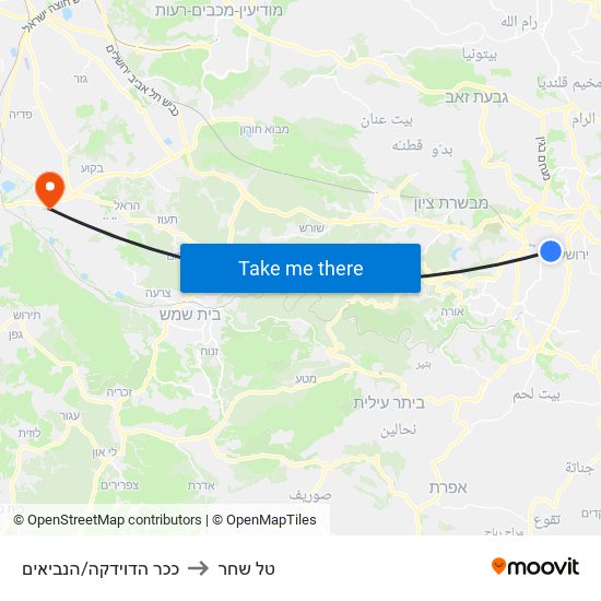 ככר הדוידקה/הנביאים to טל שחר map