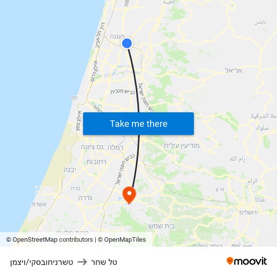 טשרניחובסקי/ויצמן to טל שחר map