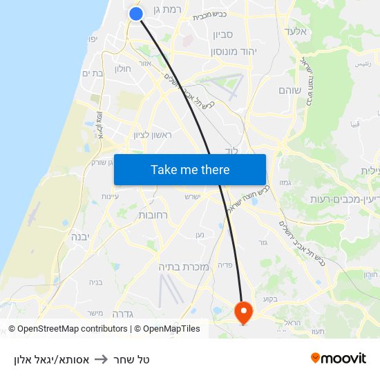 אסותא/יגאל אלון to טל שחר map