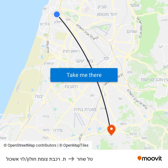 ת. רכבת צומת חולון/לוי אשכול to טל שחר map