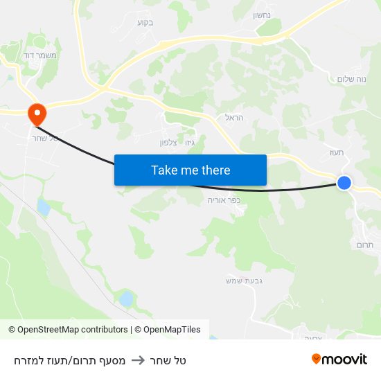 מסעף תרום/תעוז למזרח to טל שחר map