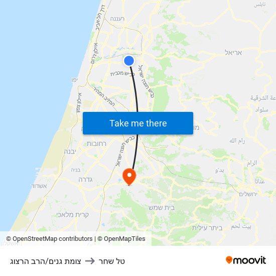 צומת גנים/הרב הרצוג to טל שחר map