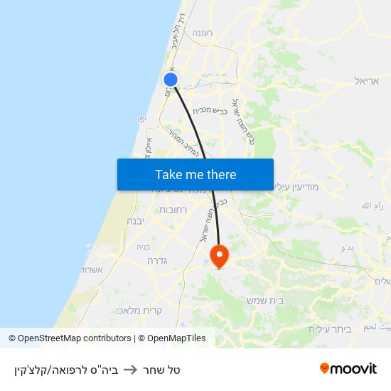 ביה''ס לרפואה/קלצ'קין to טל שחר map