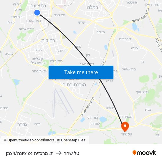 ת. מרכזית נס ציונה/ויצמן to טל שחר map