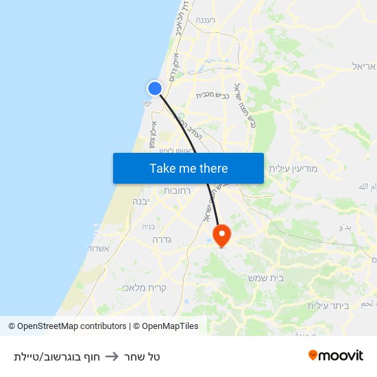 חוף בוגרשוב/טיילת to טל שחר map