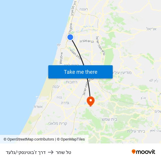 דרך ז'בוטינסקי/גלעד to טל שחר map