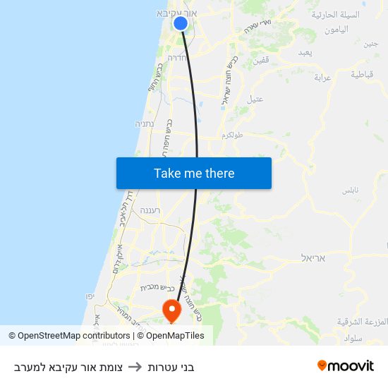 צומת אור עקיבא למערב to בני עטרות map