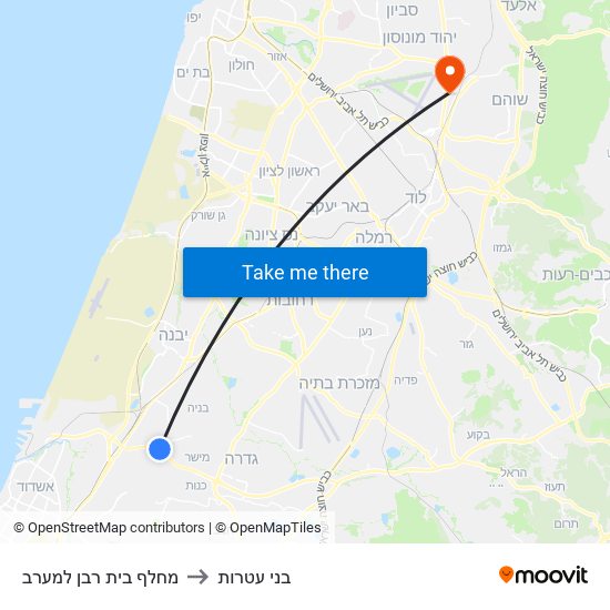 מחלף בית רבן למערב to בני עטרות map