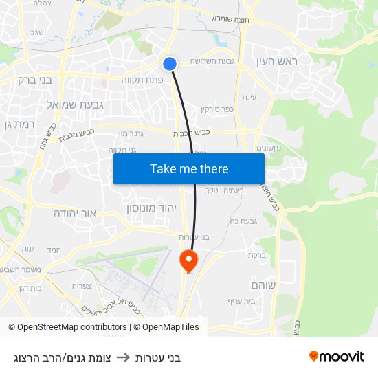 צומת גנים/הרב הרצוג to בני עטרות map