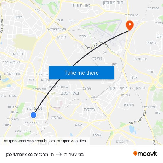 ת. מרכזית נס ציונה/ויצמן to בני עטרות map