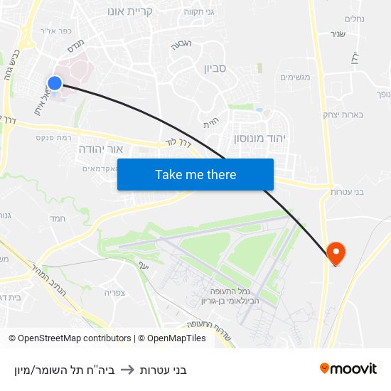 ביה''ח תל השומר/מיון to בני עטרות map