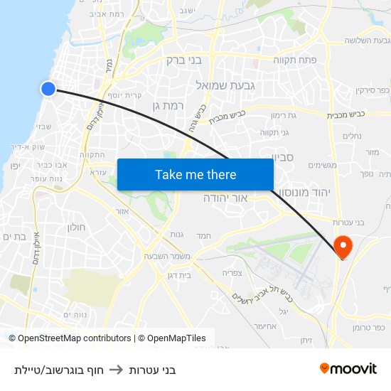 חוף בוגרשוב/טיילת to בני עטרות map