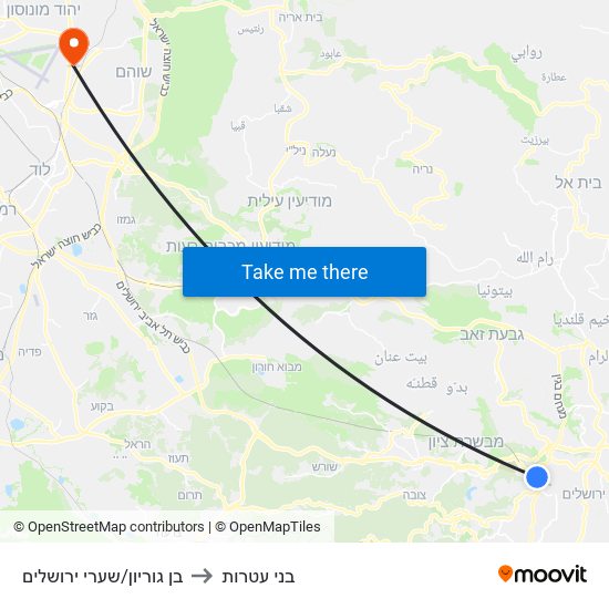 בן גוריון/שערי ירושלים to בני עטרות map