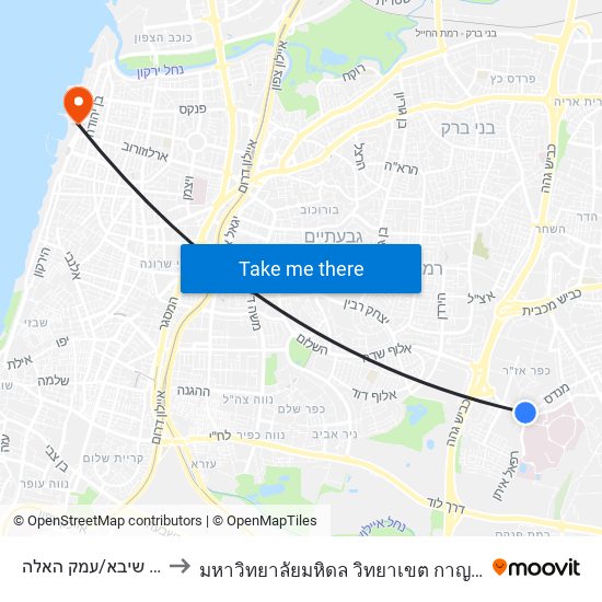 דרך שיבא/עמק האלה to มหาวิทยาลัยมหิดล วิทยาเขต กาญจนบุรี map