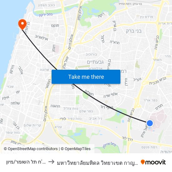 ביה''ח תל השומר/מיון to มหาวิทยาลัยมหิดล วิทยาเขต กาญจนบุรี map