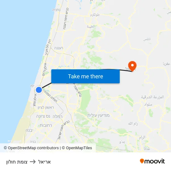 צומת חולון to אריאל map