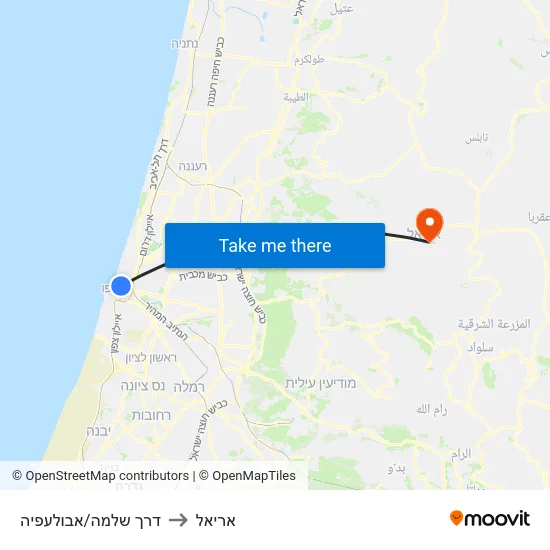 דרך שלמה/אבולעפיה to אריאל map