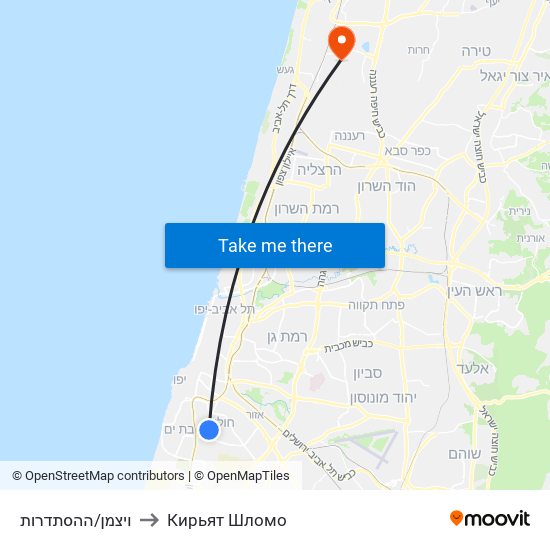 ויצמן/ההסתדרות to Кирьят Шломо map