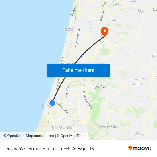 Holon Junction Station/Levi Eshkol to Al Fajer TV map