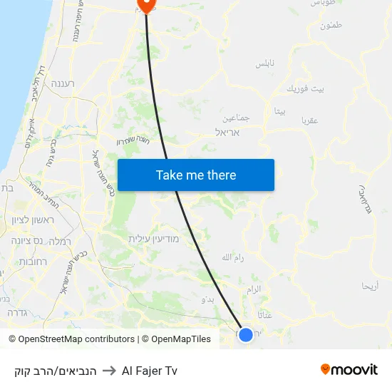 HaNevi'im/HaRav Kook to Al Fajer TV map