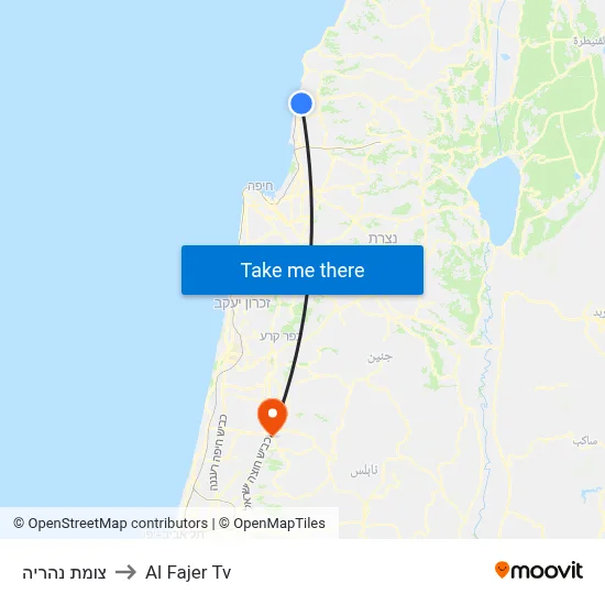 Nahariya Junction to Al Fajer TV map