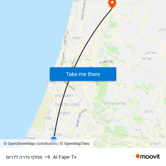 Gedera South Interchange to Al Fajer TV map