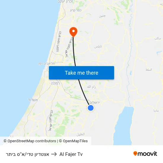 Teddy Stadium/Beitar to Al Fajer TV map