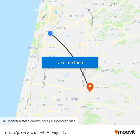 President Weizmann/HaBanim to Al Fajer TV map