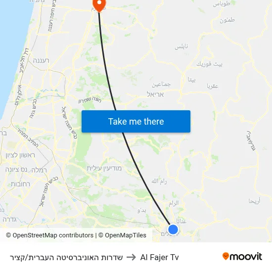 Hebrew University Blvd/Katzir to Al Fajer TV map