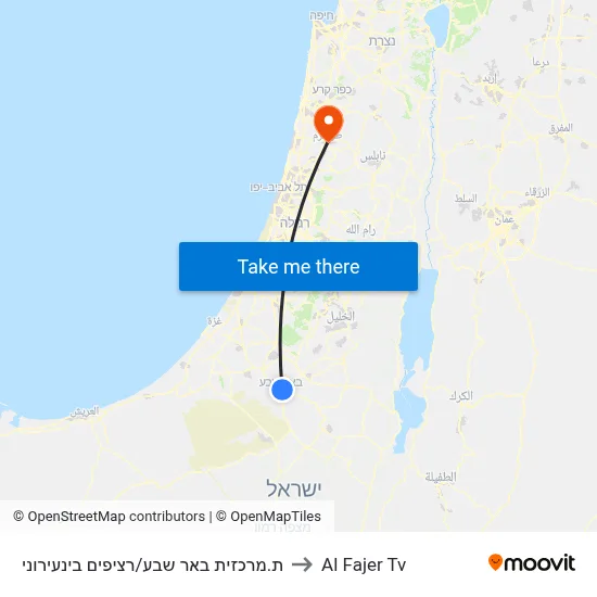 Beer Sheva Central Station/Intercity Platforms to Al Fajer TV map