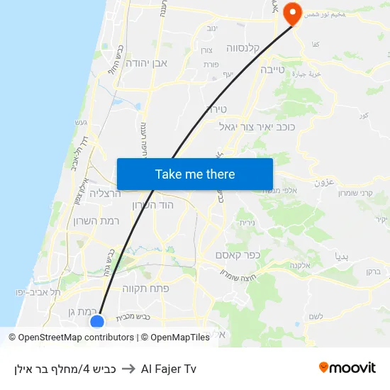 Road 4/Bar Ilan Interchange to Al Fajer TV map