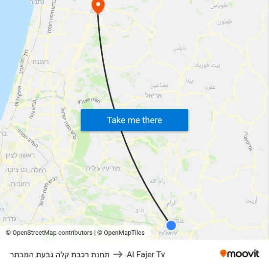 Mount Scopus Light Rail Station to Al Fajer TV map