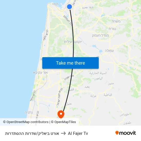 Ort Bialik/Histadrut Boulevard to Al Fajer TV map