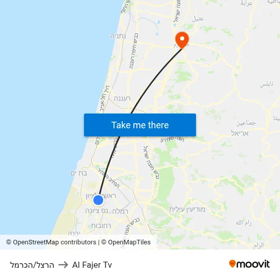 Herzl/HaCarmel to Al Fajer TV map