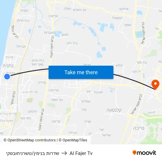 Benjamin Boulevard/Tchernichovsky to Al Fajer TV map