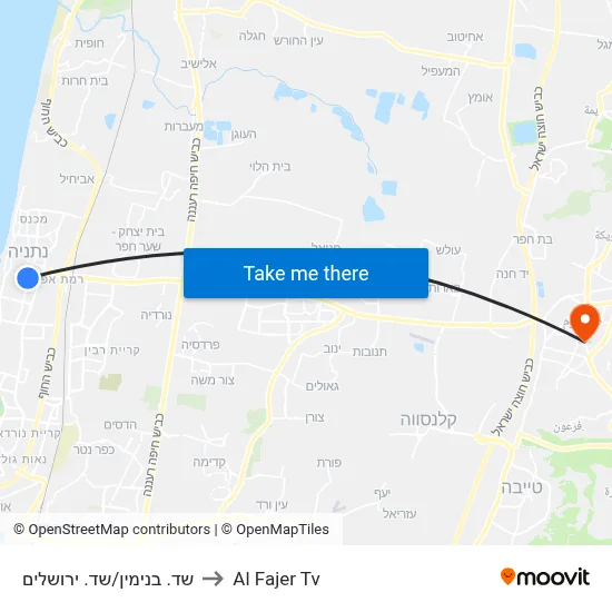 Sderot Benjamin/Sderot Jerusalem to Al Fajer TV map