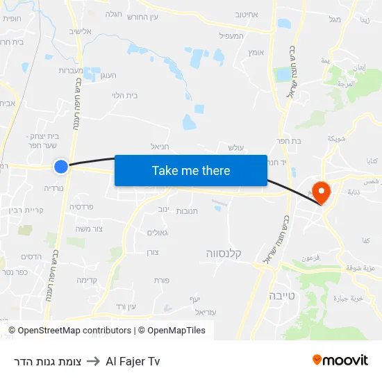 Ganot Hadar Junction to Al Fajer TV map
