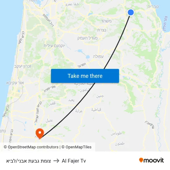 Givat Avni/Lavi Junction to Al Fajer TV map