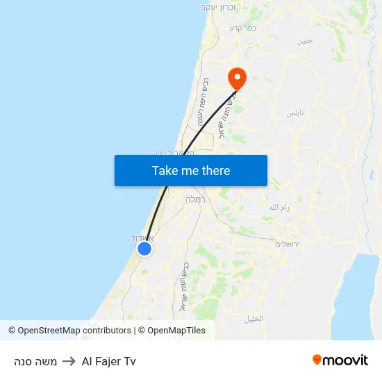Moshe Sneh to Al Fajer TV map