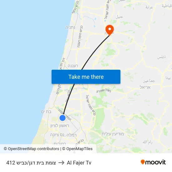 Beit Dagan Junction/Road 412 to Al Fajer TV map