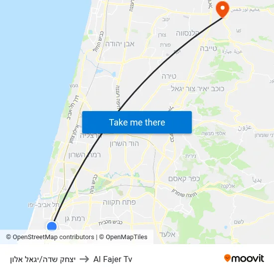 Yitzhak Sadeh/Yigal Allon to Al Fajer TV map