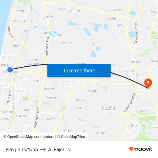 Herzl/Binyamin Mintz to Al Fajer TV map