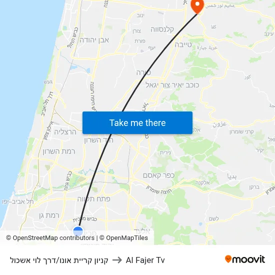 Kiryat Ono Mall/Levi Eshkol Road to Al Fajer TV map