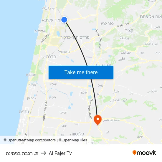 Binyamina Railway Station to Al Fajer TV map