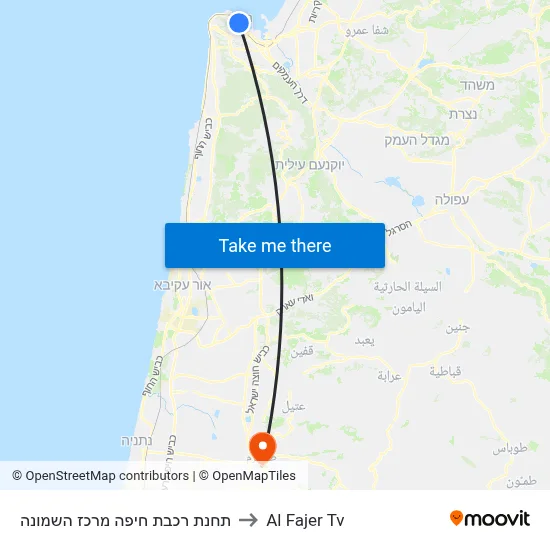 Haifa Center HaShmona Railway Station to Al Fajer TV map